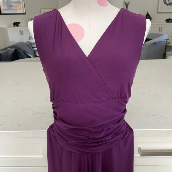 Papillon Vancouver Los Angeles V Neck Faux Wrap Fit & Flare Dress Purple Sz S - Picture 3 of 9